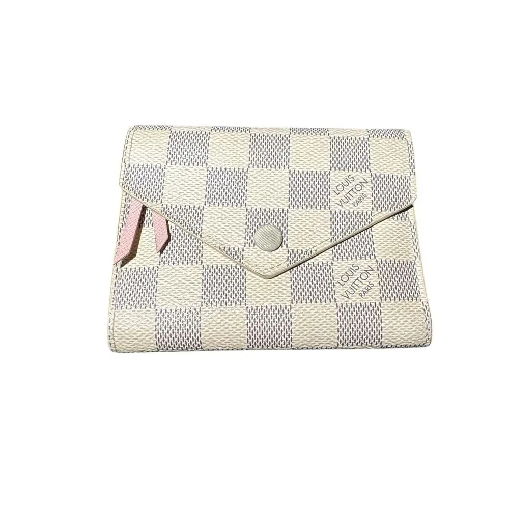 Louis Vuitton Damier Azur LV Victorine Compact Wallet Rose Ballerine Accents
